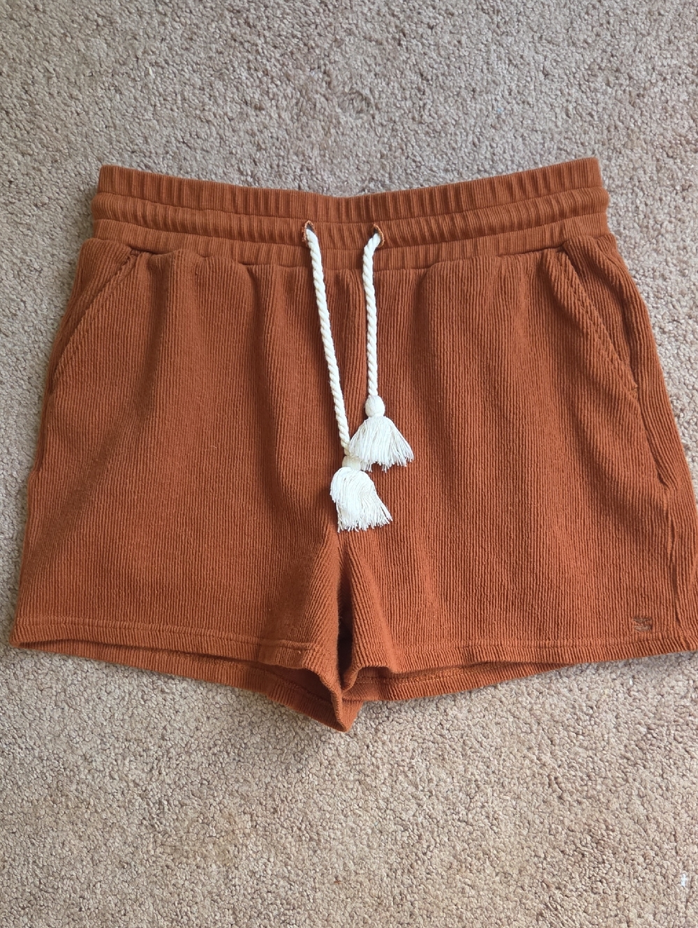 JETTY Rust Cotton Drawstring Shorts with Tassel